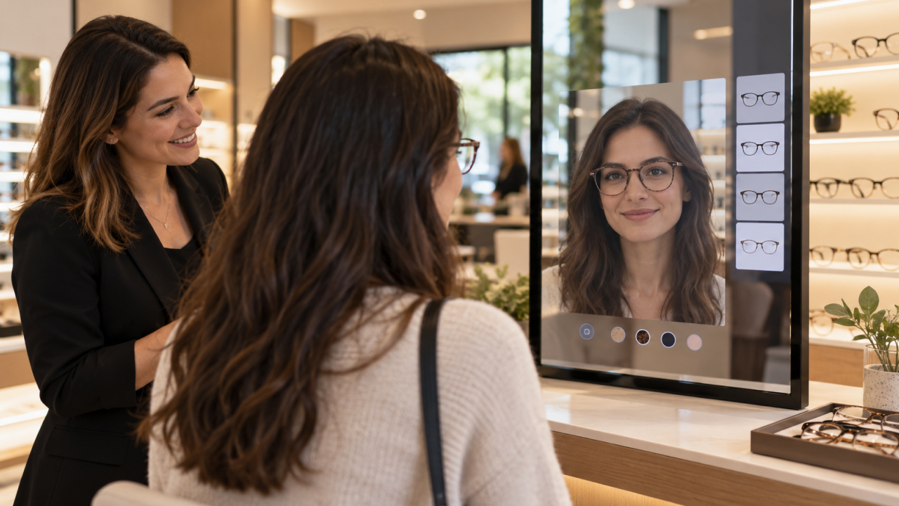 AR virtual try-on for eyewear in a retail store.